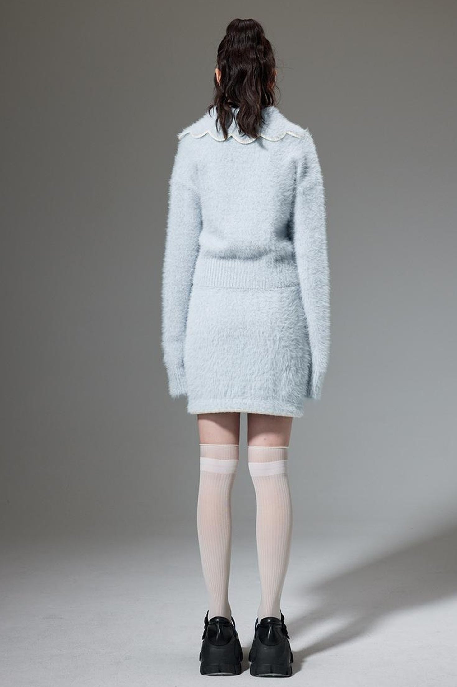 DIDDI MODA Fluffy Cozy Knit Set With Lace Trim