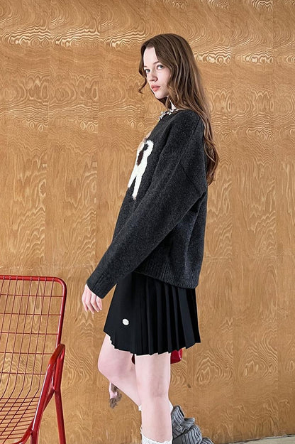 DIDDI MODA Fluffy Puppy Jacquard Sweater Cozy Cute Knitwear