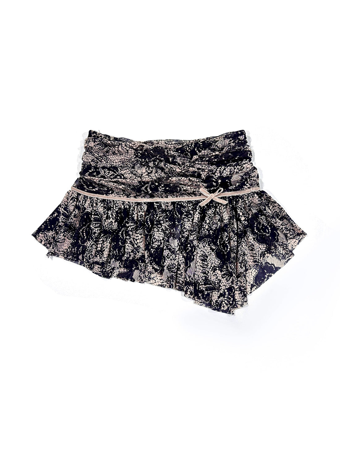 Flowers birds Market Double Layer Bow Ruffle Mesh Skirt