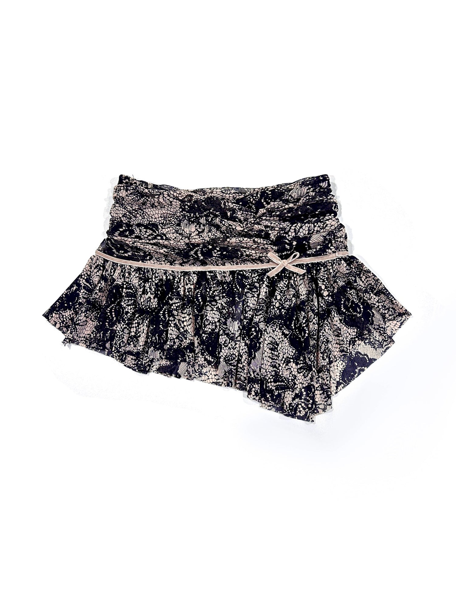 Flowers birds Market Double Layer Bow Ruffle Mesh Skirt