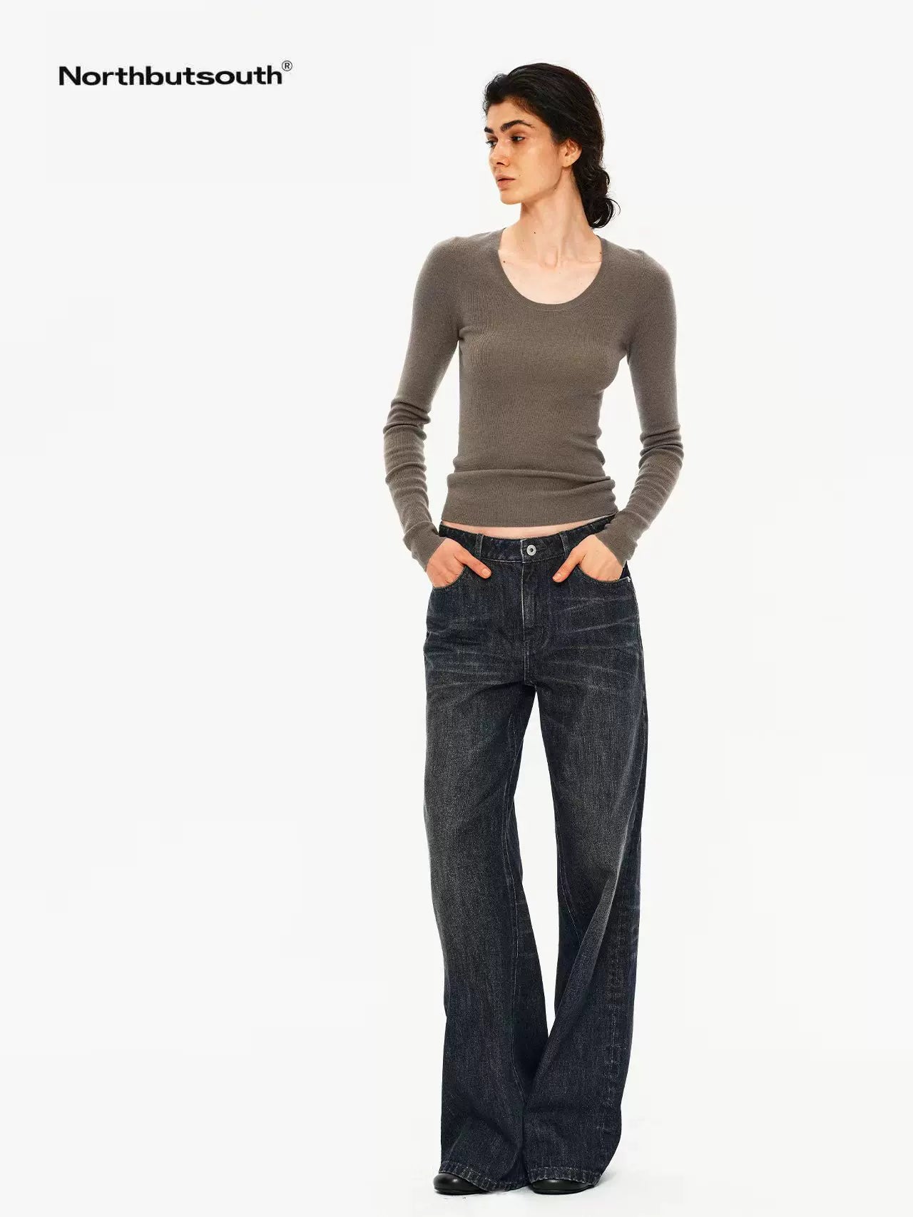 Four Color U Neck Slim Fit Lightweight Long Sleeve Women&