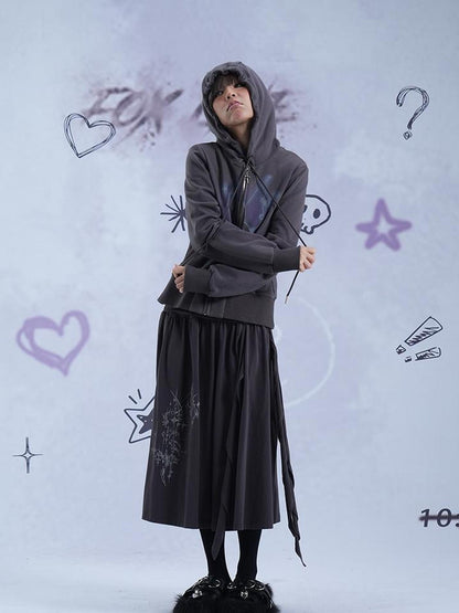 MOMSYCAN FOX LINE Fox Line Light Asian Style Graffiti Print A Line Midi Skirt
