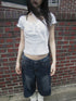 Updateang project Korean Floral Lace Trim Button Up Short Sleeve Tee