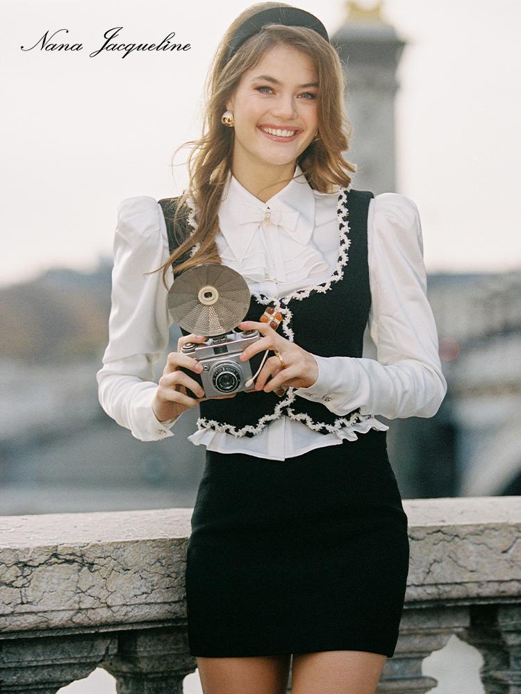 French Modern Poetry Set Detachable Bow Retro Blouse Women