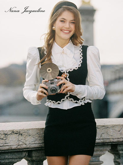 French Modern Poetry Set Detachable Bow Retro Blouse Women