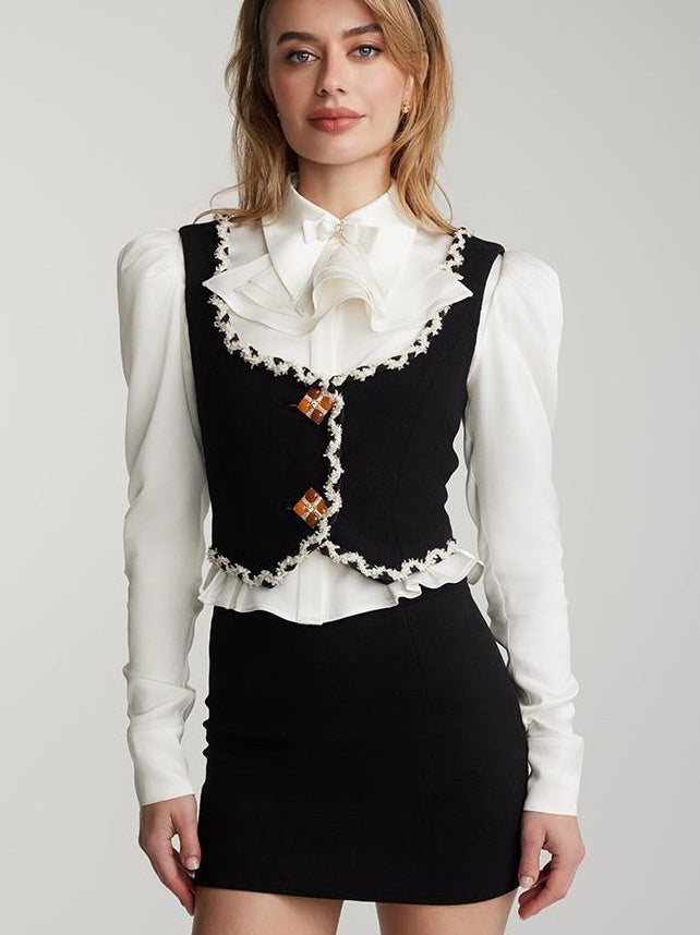 French Modern Poetry Set Detachable Bow Retro Blouse Women