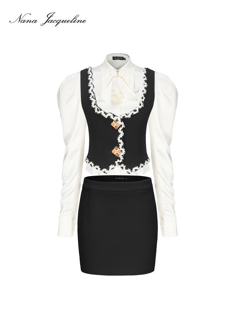 French Modern Poetry Set Detachable Bow Retro Blouse Women