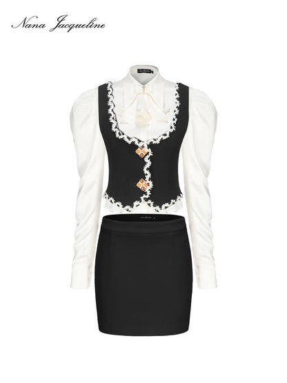 French Modern Poetry Set Detachable Bow Retro Blouse Women