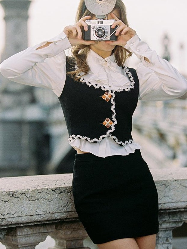 French Modern Poetry Set Detachable Bow Retro Blouse Women