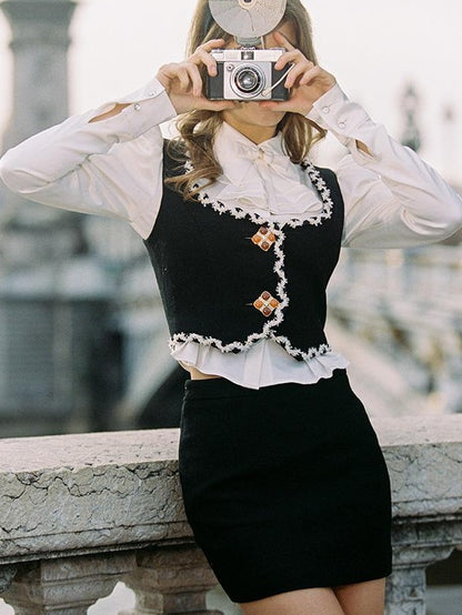 French Modern Poetry Set Detachable Bow Retro Blouse Women