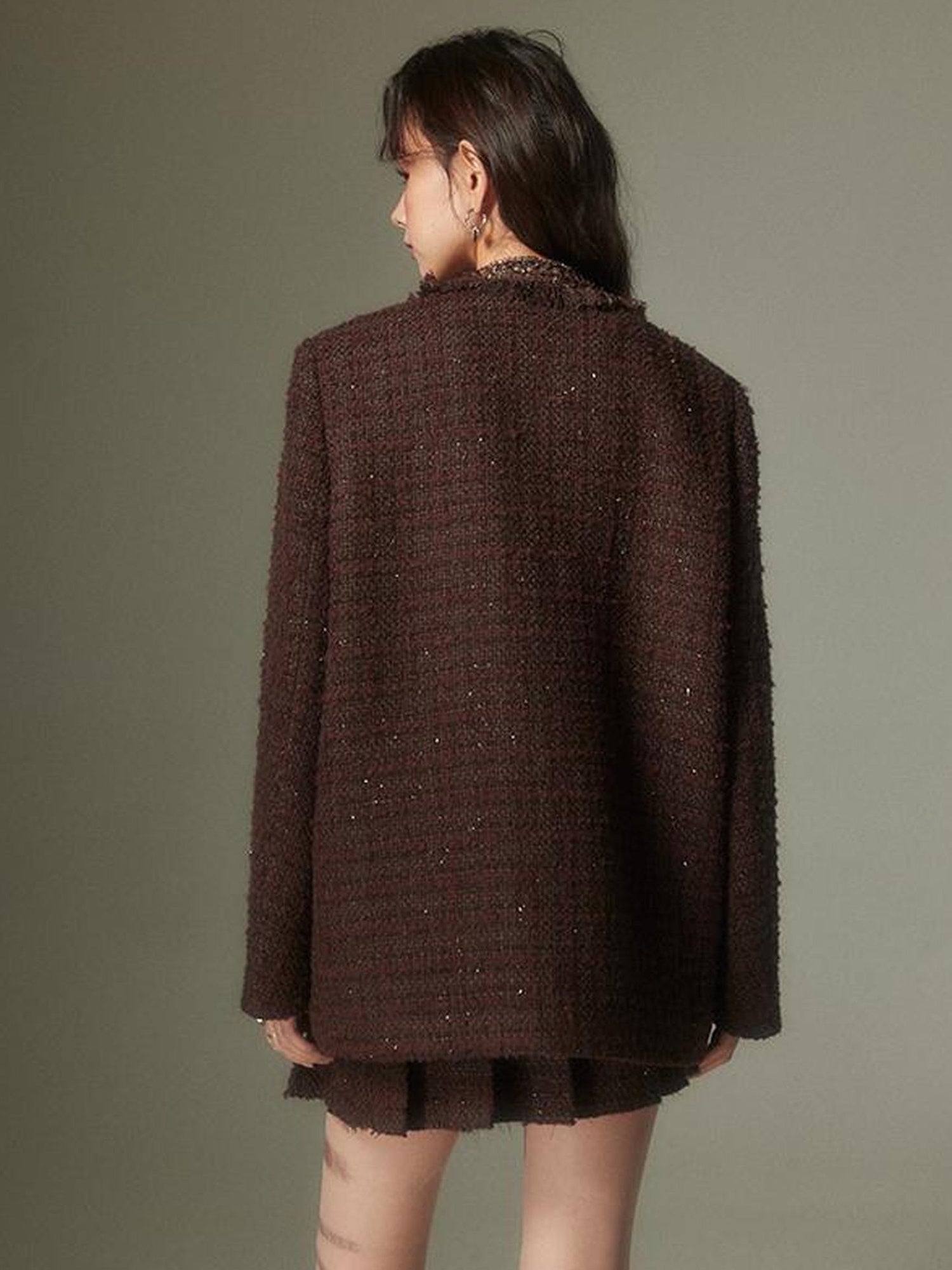 DIDDI MODA French Retro Brown Studded Sequin Suit Set