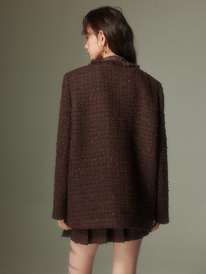 DIDDI MODA French Retro Brown Studded Sequin Suit Set