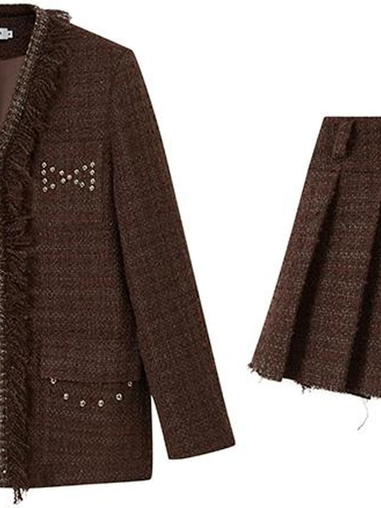 DIDDI MODA French Retro Brown Studded Sequin Suit Set