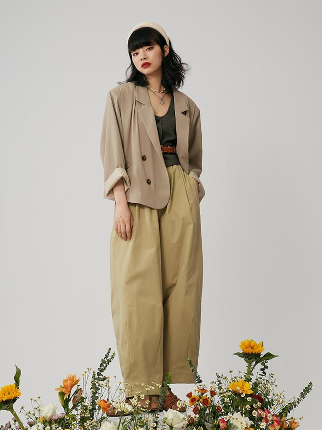 Sweet Mi French Style High Waisted Tapered Trousers With Elastic Waist