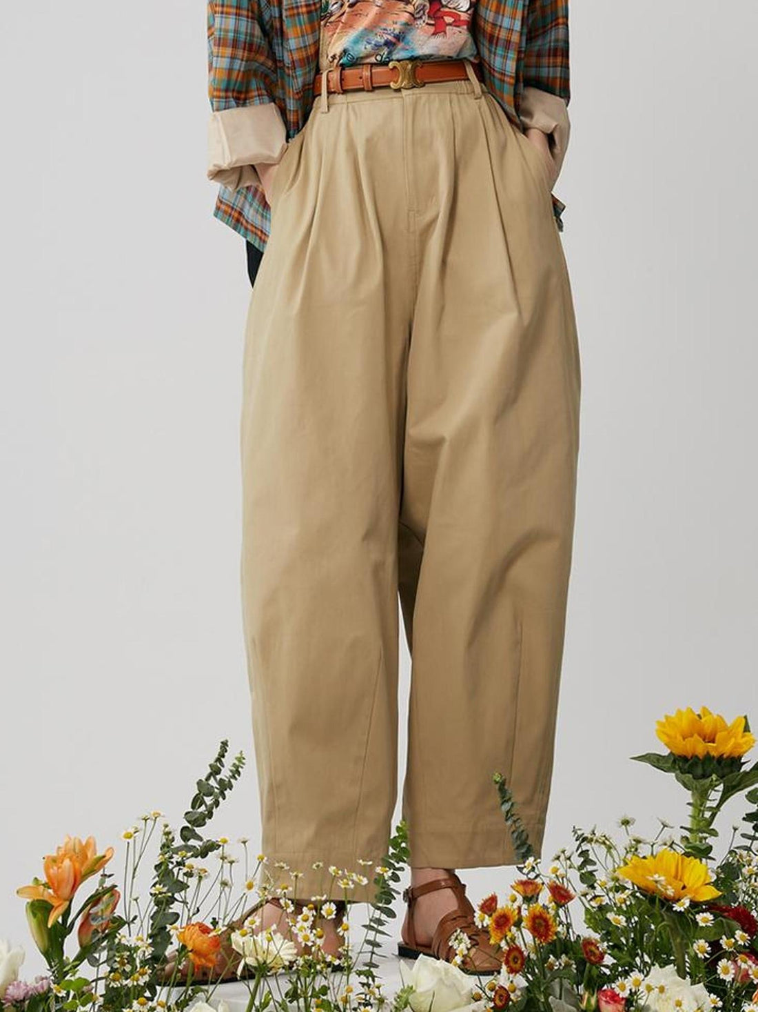 Sweet Mi French Style High Waisted Tapered Trousers With Elastic Waist
