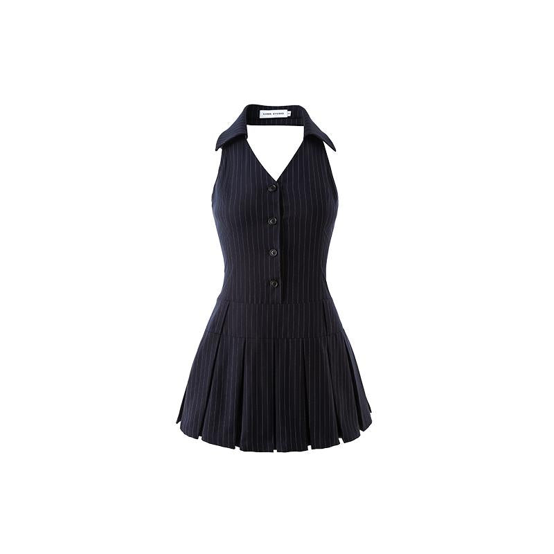 French V-Neck Halter Smocked Waist Mini Dressone-Pieces