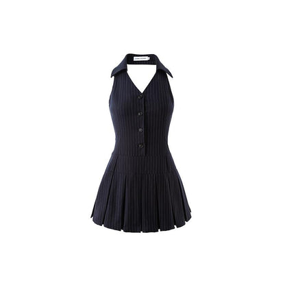 French V-Neck Halter Smocked Waist Mini Dressone-Pieces