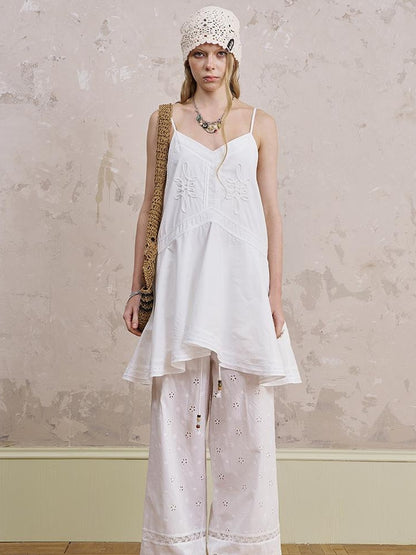 DIDDI MODA French V Neck Floral Lace Sundress With Ruffled Hem