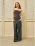 DIDDI MODA Fringed Embroidered Waist Gathered Striped Bustier Pants Set