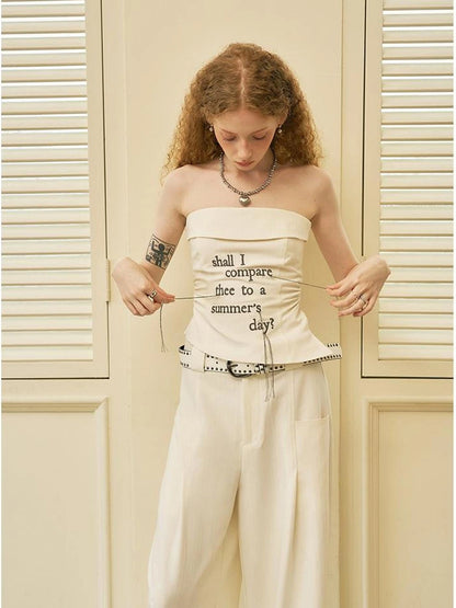 Fringed Embroidered Waist Gathered Striped Bustier Pants Set
