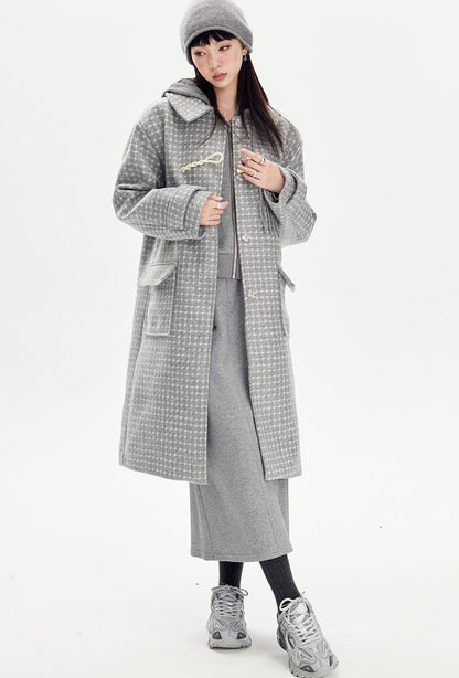 DIDDI MODA Fringed Horn Toggle Long Wool Coat