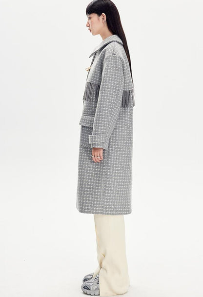 DIDDI MODA Fringed Horn Toggle Long Wool Coat