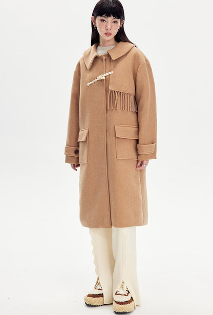 DIDDI MODA Fringed Horn Toggle Long Wool Coat