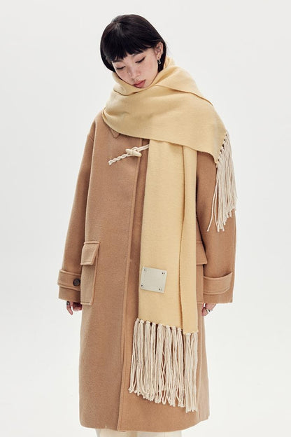 DIDDI MODA Fringed Horn Toggle Long Wool Coat