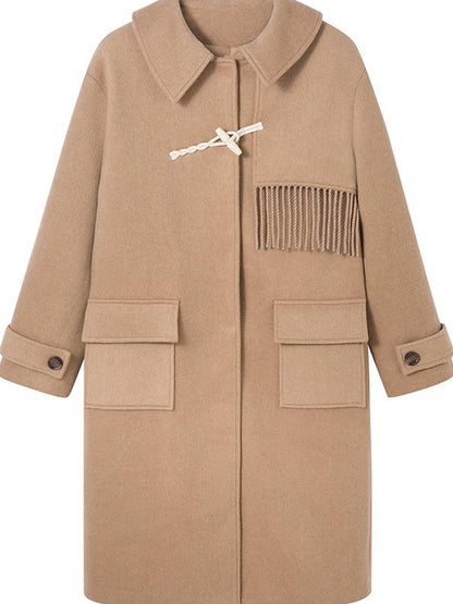 DIDDI MODA Fringed Horn Toggle Long Wool Coat