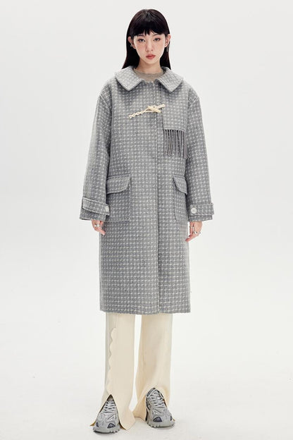 DIDDI MODA Fringed Horn Toggle Long Wool Coat