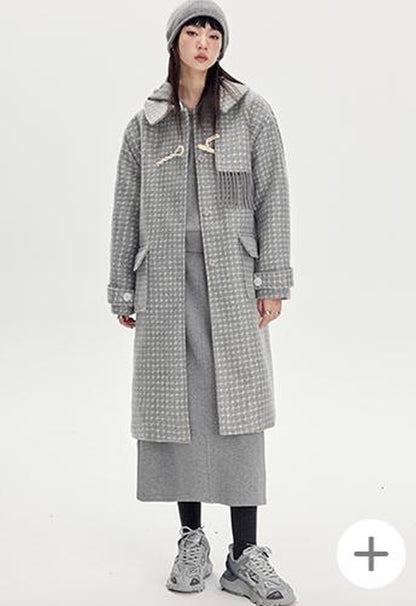 DIDDI MODA Fringed Horn Toggle Long Wool Coat