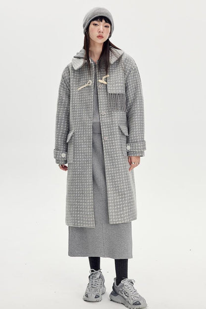 DIDDI MODA Fringed Horn Toggle Long Wool Coat