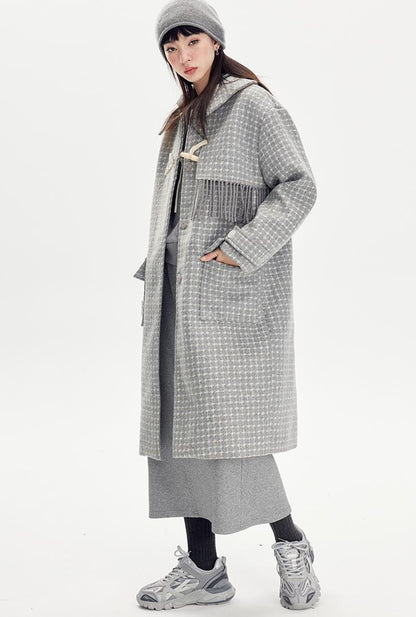 DIDDI MODA Fringed Horn Toggle Long Wool Coat