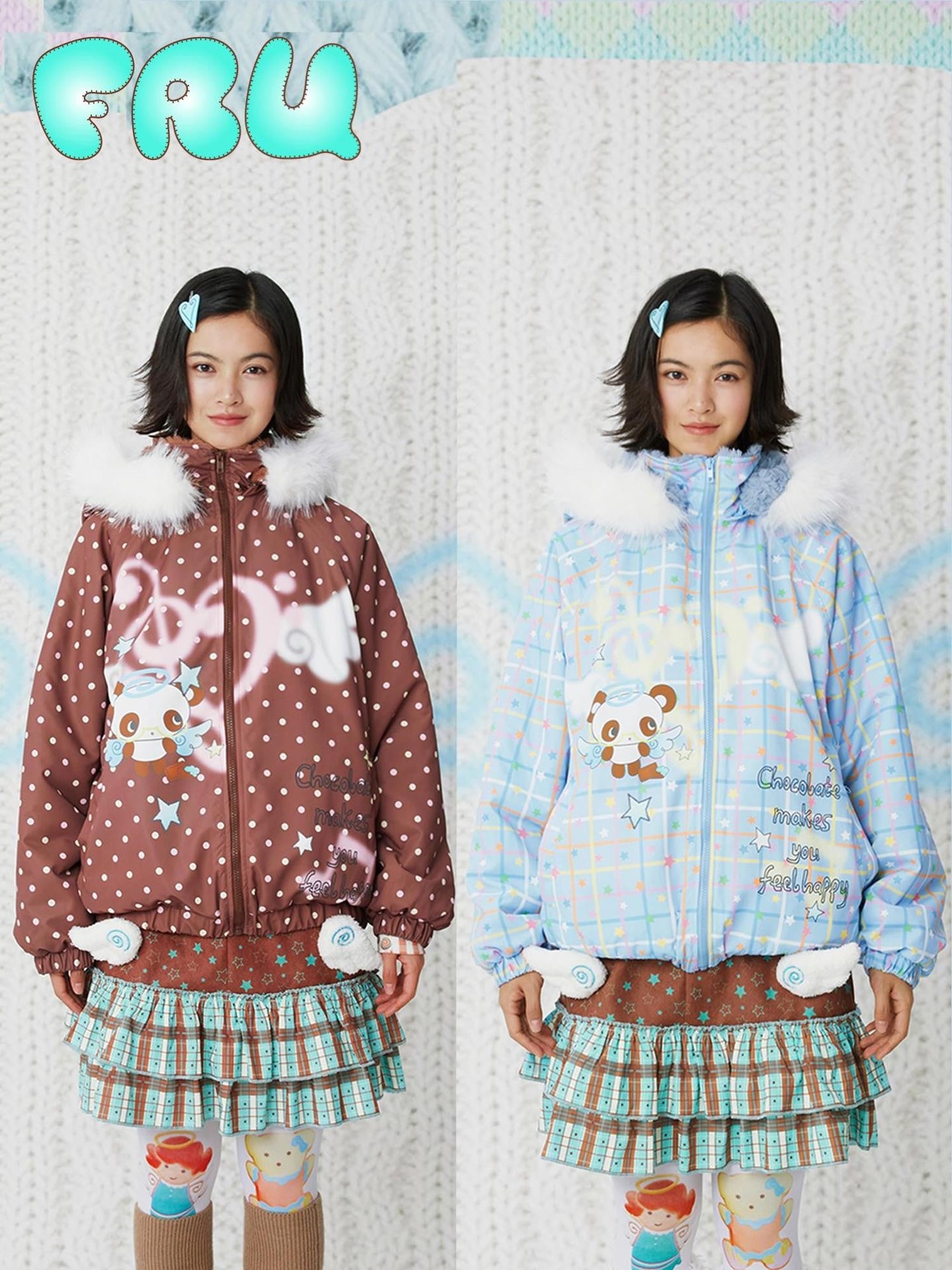 Frufru Gulu Angel Dessert Original Cartoon Print Hooded Loose Women&