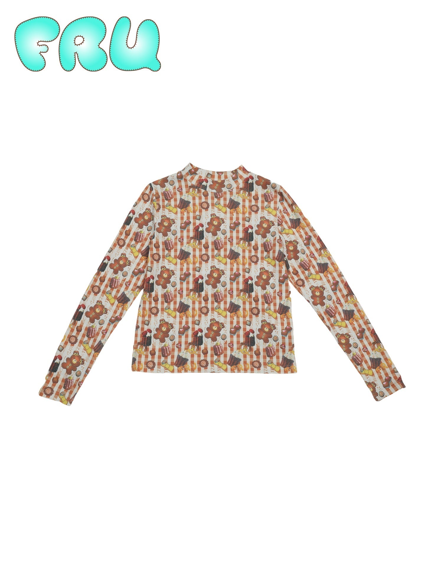 Frufru_Gulu_Bear_Cookie_Print_Waffle_Half_Open_Collar_Women&