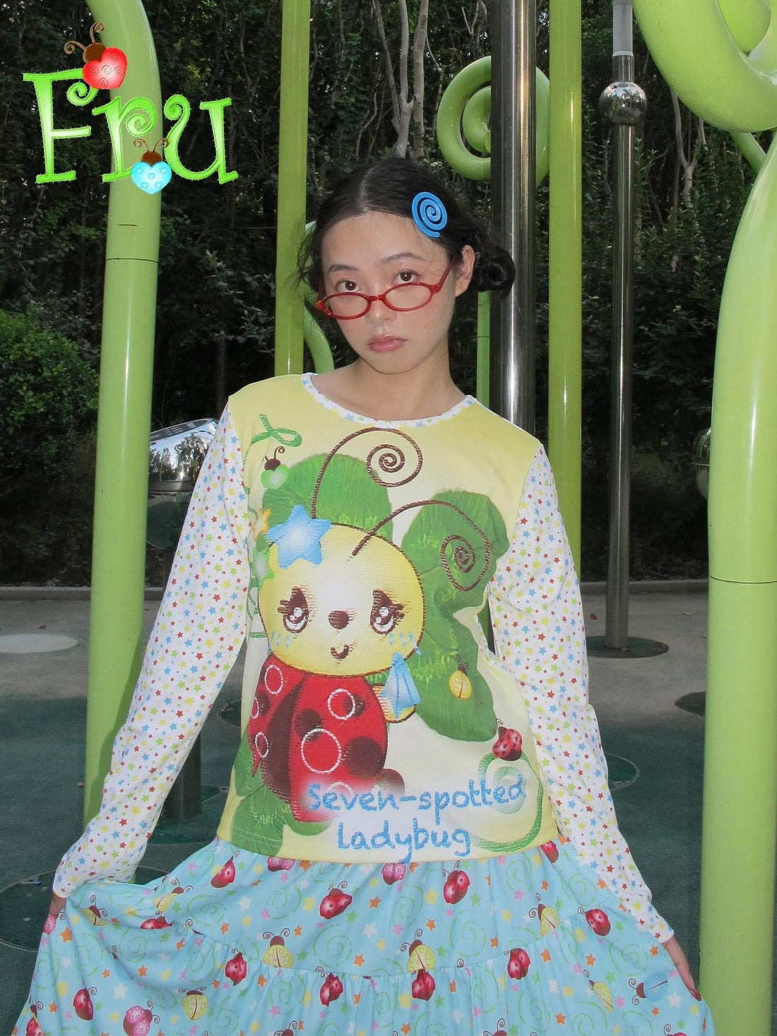 Frufru Gulu Beetle Print Cute Loose Crewneck Women&