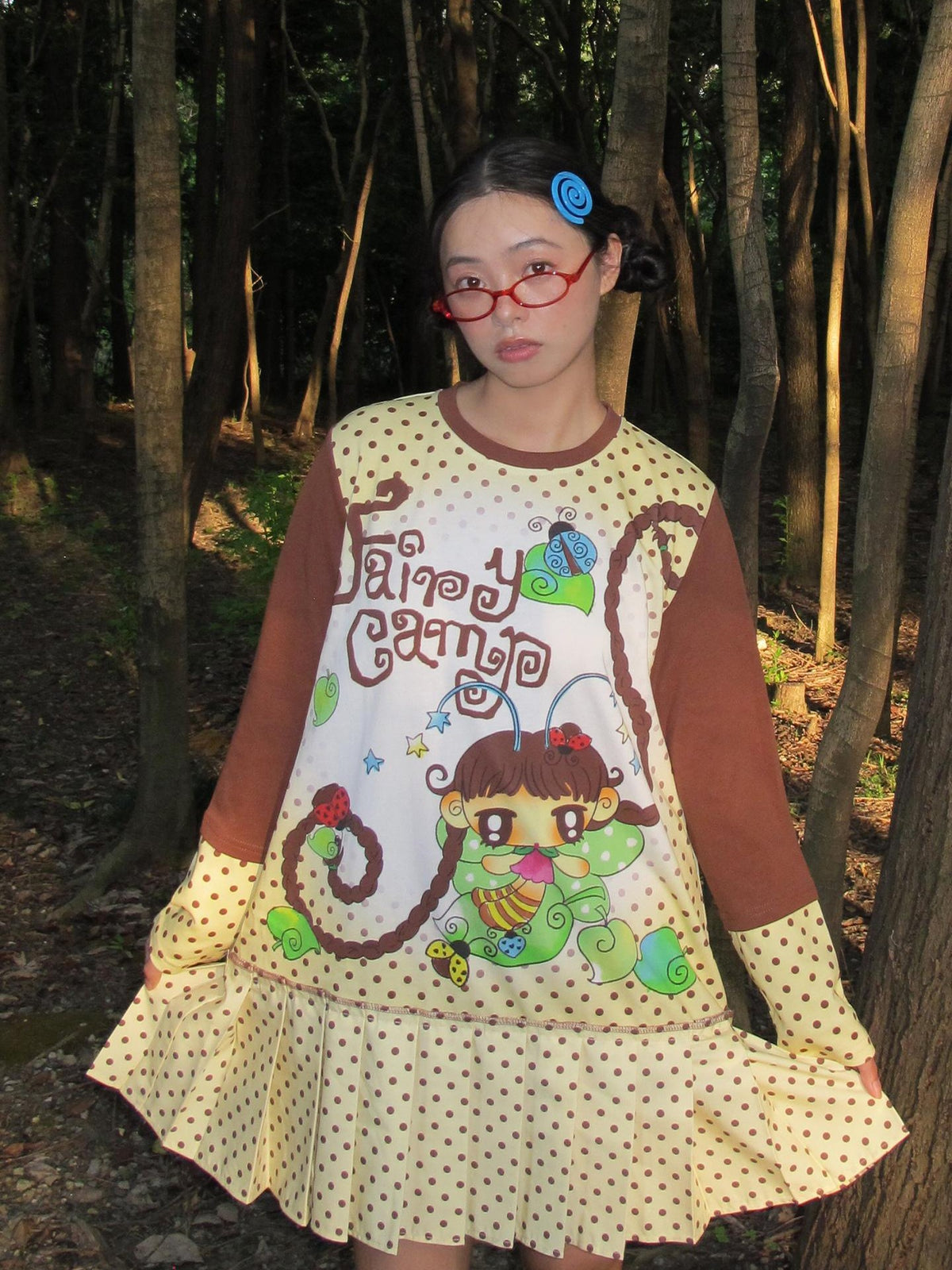 Frufru Gulu Beige Printed Pleated Long Sleeve Women&