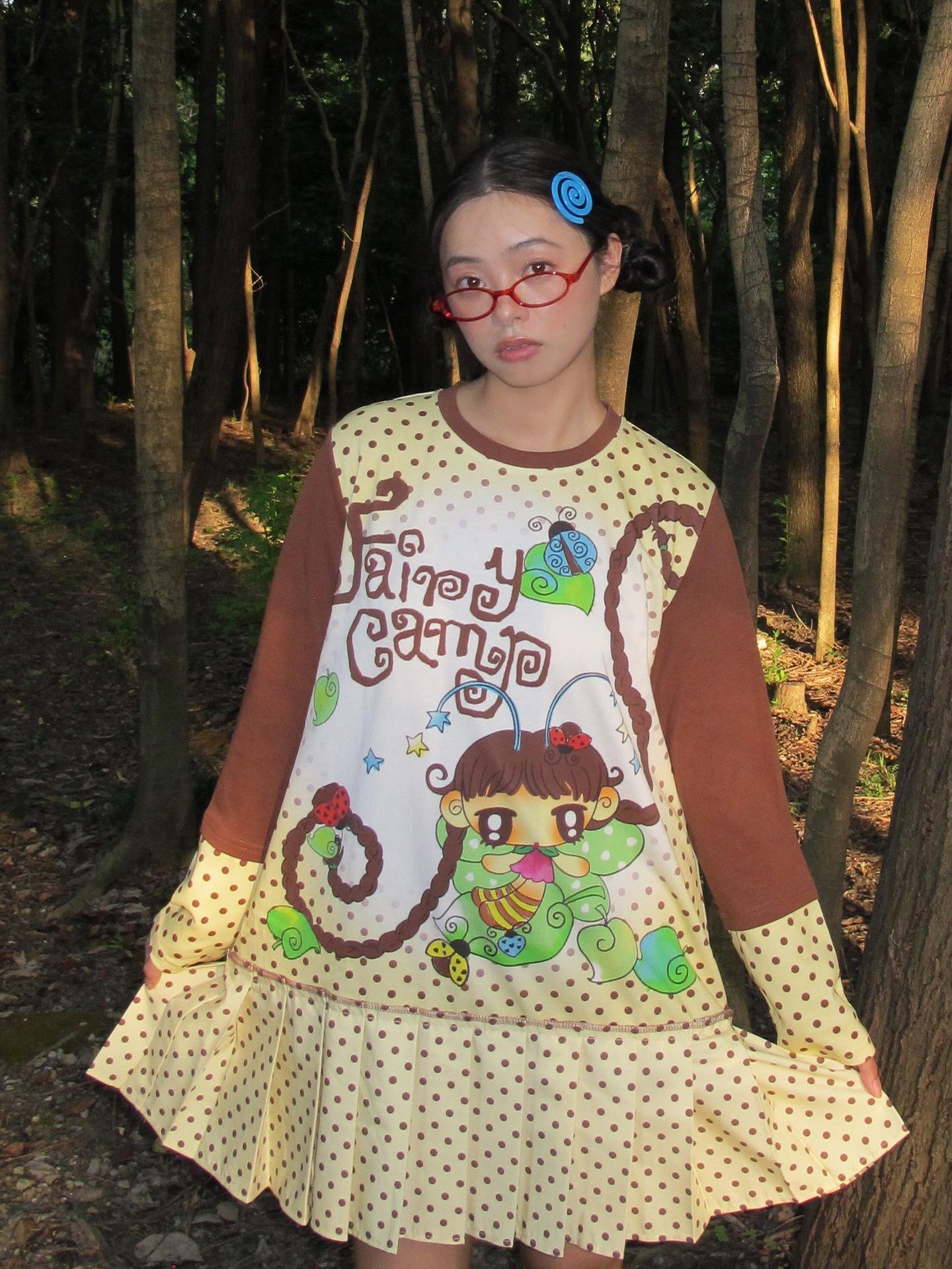 Frufru Gulu Beige Printed Pleated Long Sleeve Women&