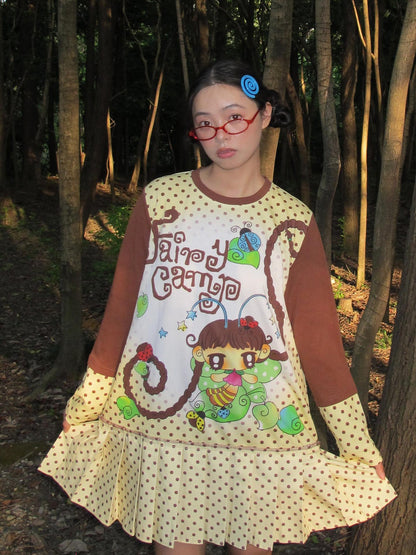 Frufru Gulu Beige Printed Pleated Long Sleeve Women&