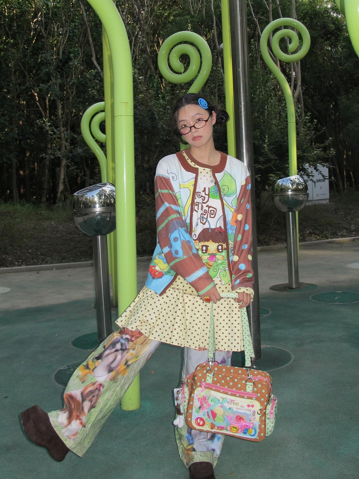 Frufru Gulu Beige Printed Pleated Long Sleeve Women&