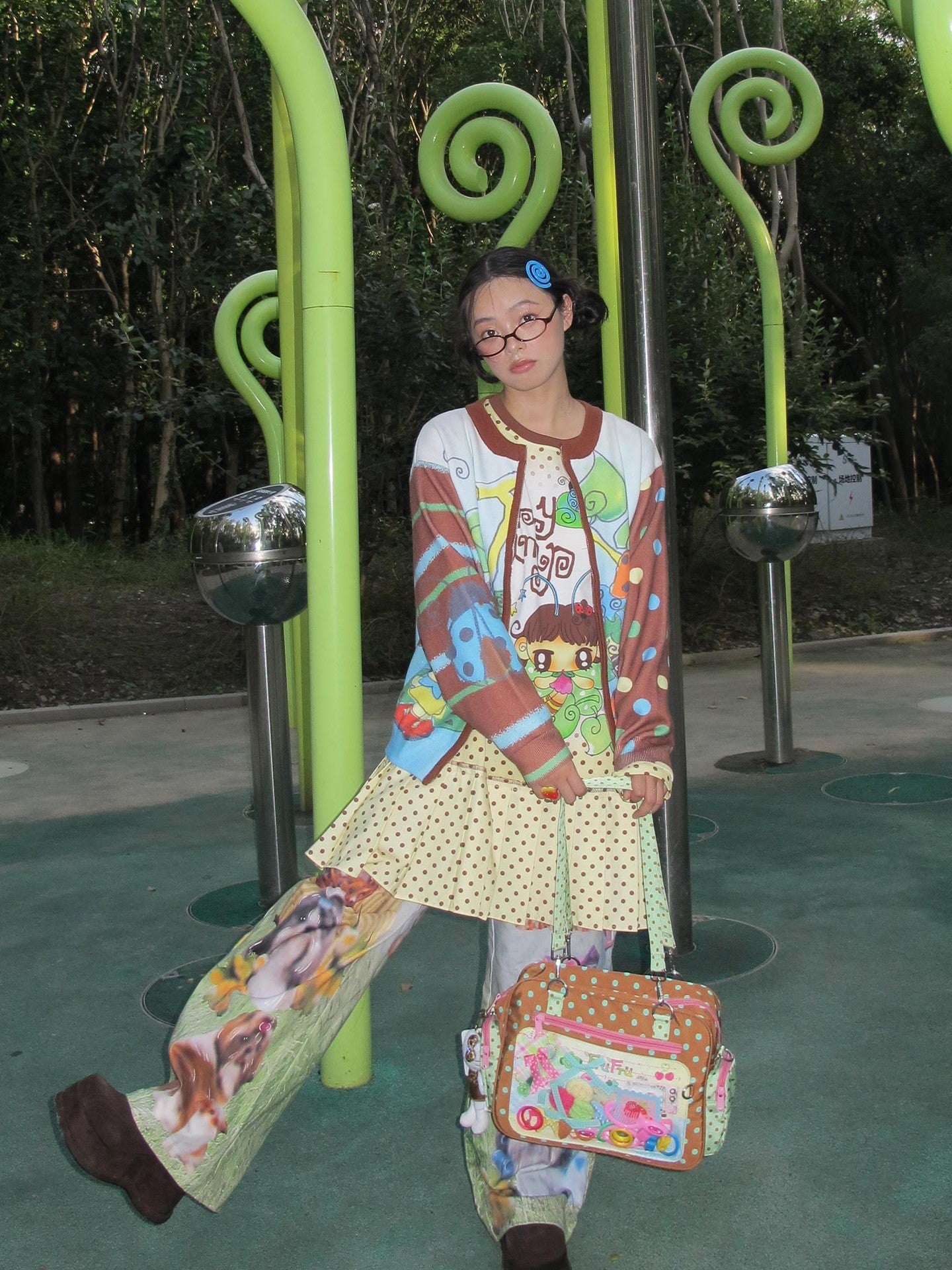 Frufru Gulu Beige Printed Pleated Long Sleeve Women&