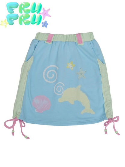 Blue Dolphin Cartoon Print Embroidered Women&