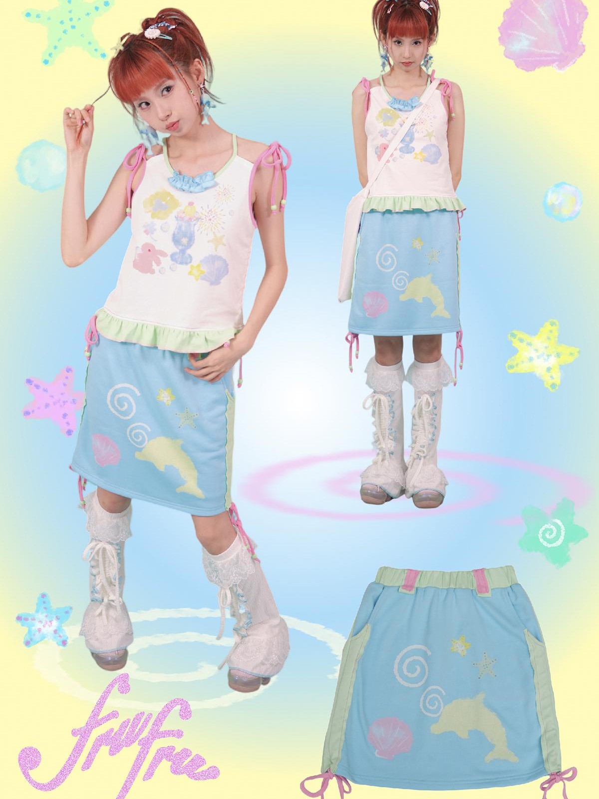 Blue Dolphin Cartoon Print Embroidered Women&