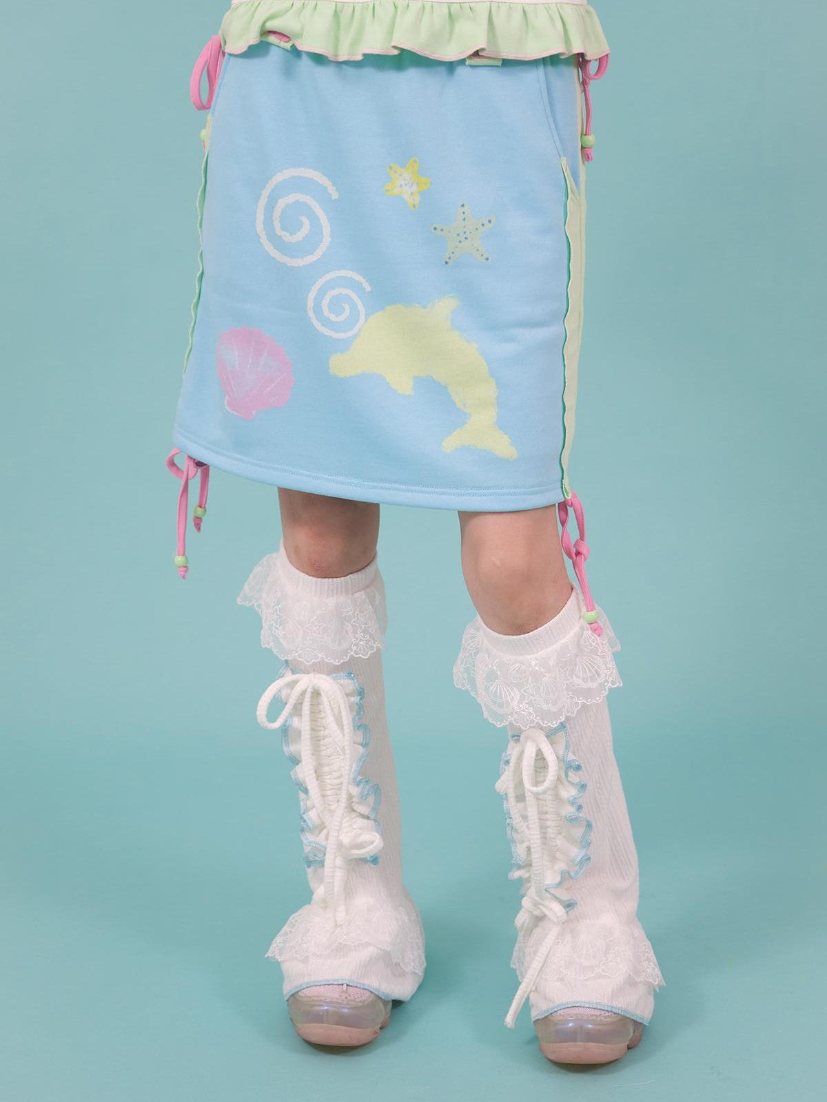 Blue Dolphin Cartoon Print Embroidered Women&