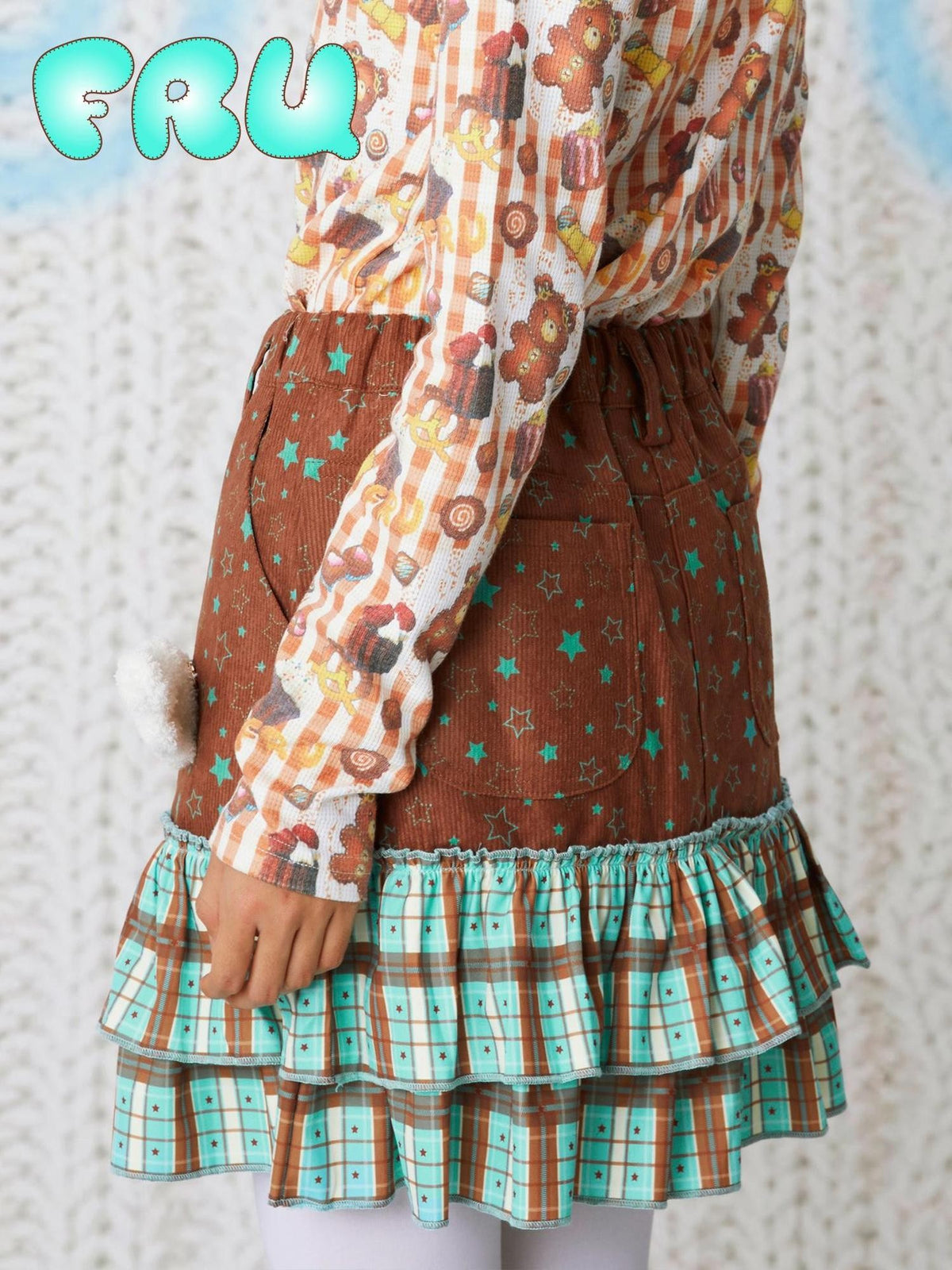 Frufru Gulu Brown Corduroy Printed Wing 3d Applique Cute Women&