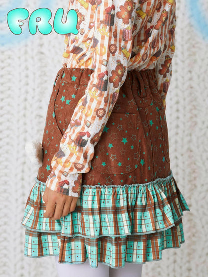 Frufru Gulu Brown Corduroy Printed Wing 3d Applique Cute Women&