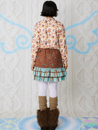 Frufru Gulu Brown Corduroy Printed Wing 3d Applique Cute Women&