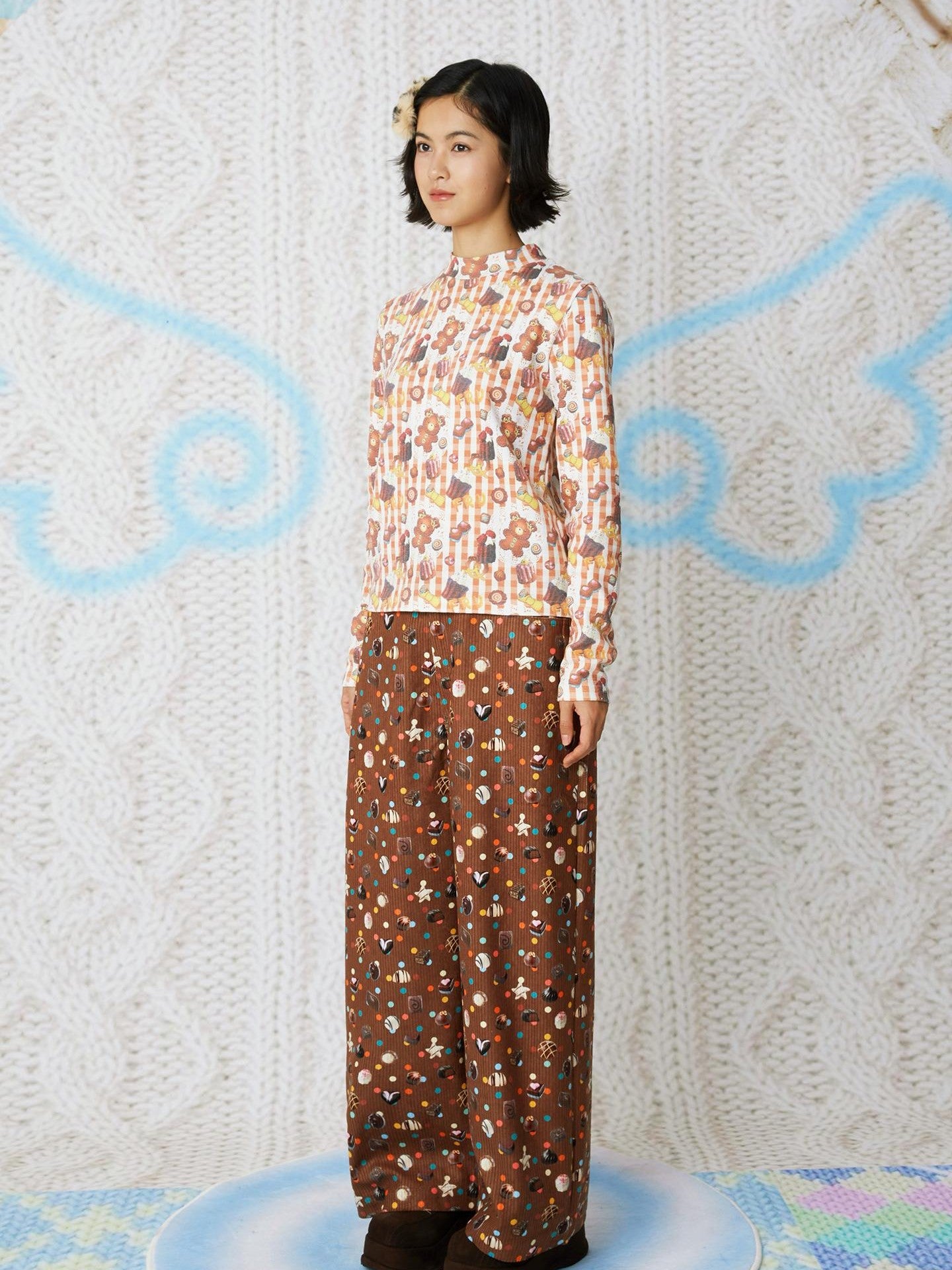 Frufru Gulu Candy Print Brown Corduroy Women&