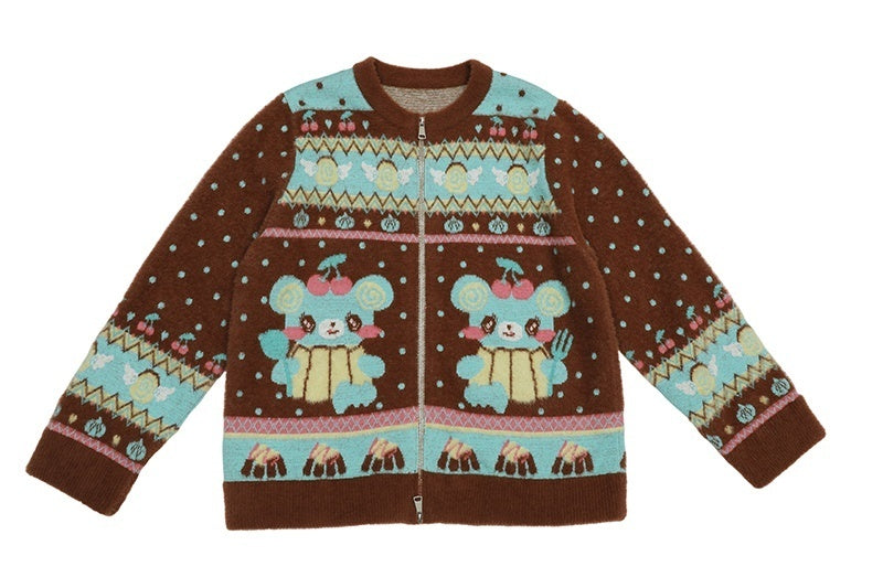 Frufru_Gulu_Chocolate_Bear_Cartoon_Hooded_Zip_Knit_Women&