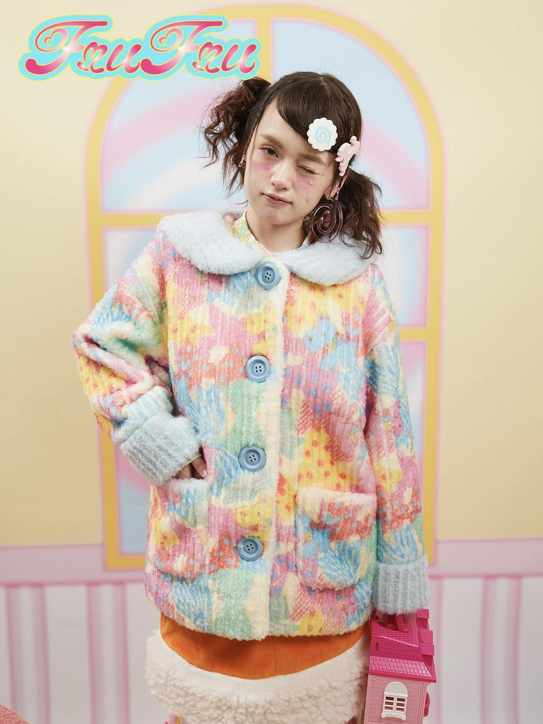 Frufru Gulu Frufru Gulu Cozy Winter Fluffy Print Dress For Girls